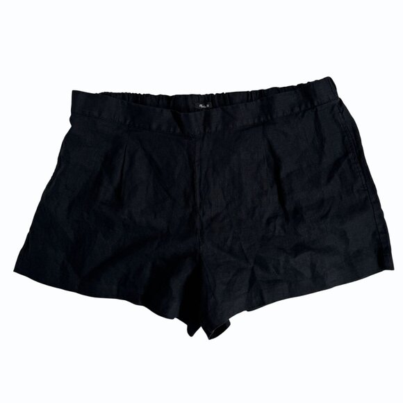 Madewell Clean Pull-On Shorts 100% Linen Black Plus Size 3X Lagenlook Beachy - Picture 3 of 12